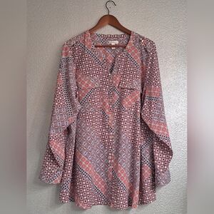 Croft & Barrow Mixed Media Button Down Blouse/Tunic   Size 3X